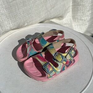 Birki’s by Birkenstock Girls Multi Color with Pink Sole Sandals Sz 26